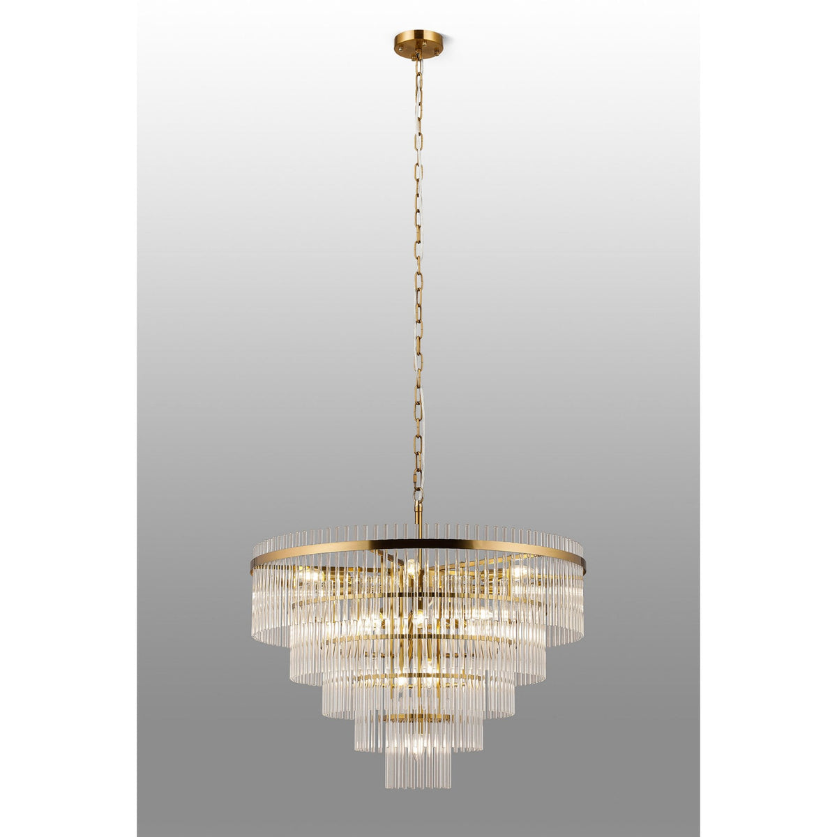 Charleton 770mm Pendant or Semi Flush Ceiling Light in Brass with Clear Glass Rods