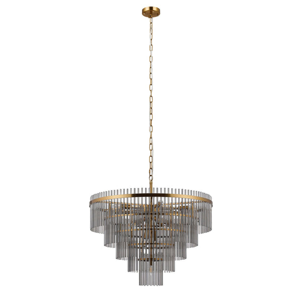 Charleton 770mm Pendant or Semi Flush Ceiling Light in Brass with Smoked Glass Rods
