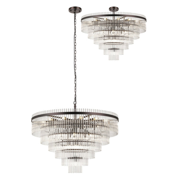 Charleton 960mm Pendant or Semi Flush Ceiling Light in Brown Oxide with Clear Glass Rods