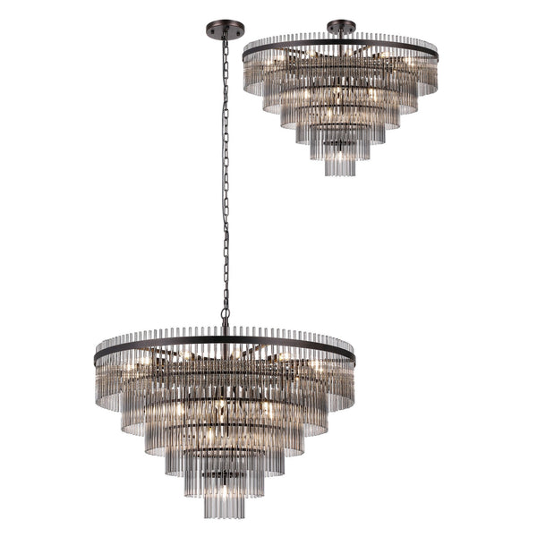 Charleton 960mm Pendant or Semi Flush Ceiling Light in Brown Oxide with Smoked Glass Rods