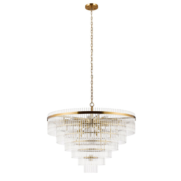 Charleton 960mm Pendant or Semi Flush Ceiling Light in Brass with Clear Glass Rods