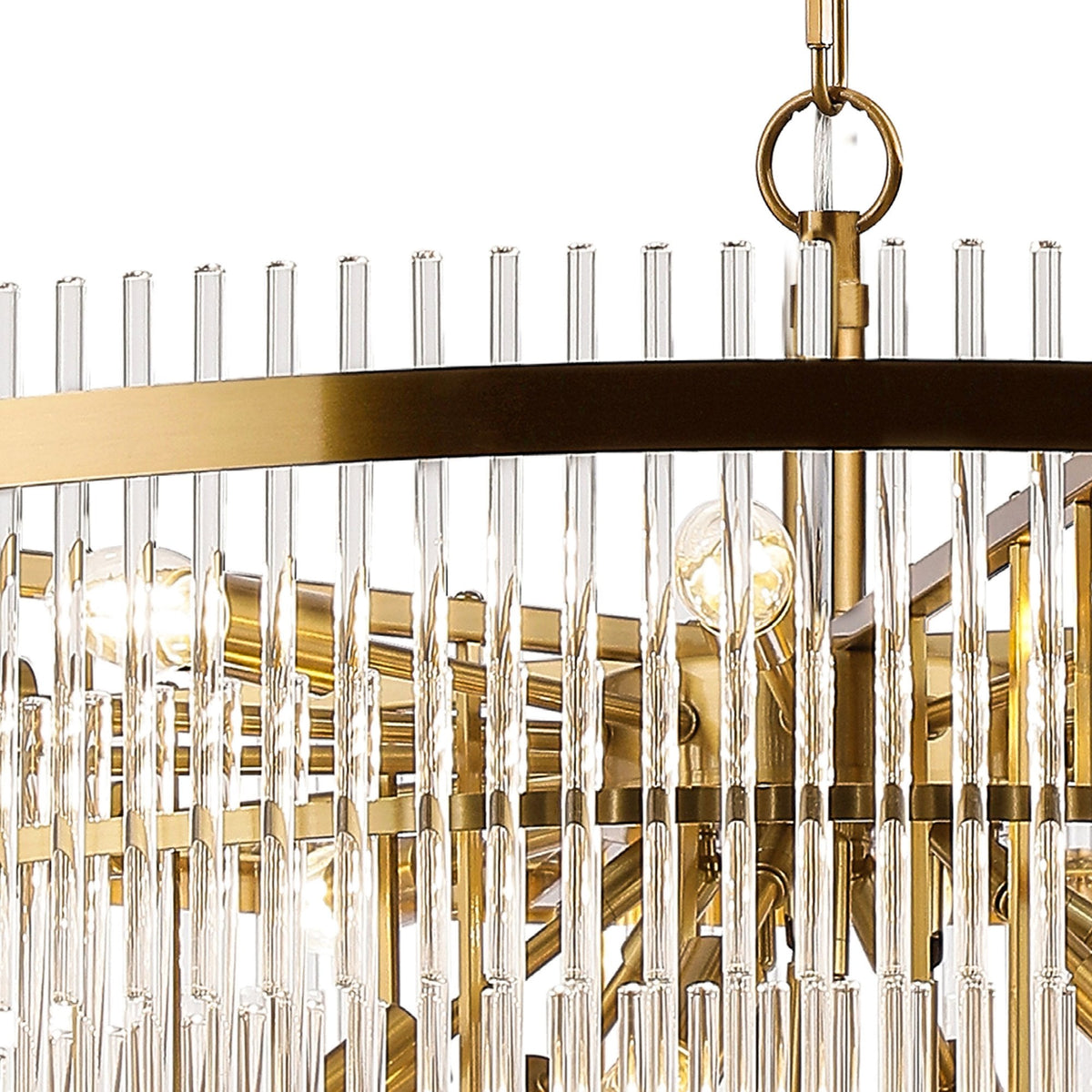 Charleton 960mm Pendant or Semi Flush Ceiling Light in Brass with Clear Glass Rods