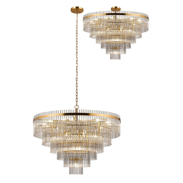 Charleton 960mm Pendant or Semi Flush Ceiling Light in Brass with Smoked Glass Rods
