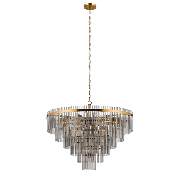 Charleton 960mm Pendant or Semi Flush Ceiling Light in Brass with Smoked Glass Rods