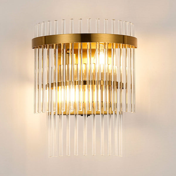 Charleton Wall Light in Brass with Clear Glass Rods
