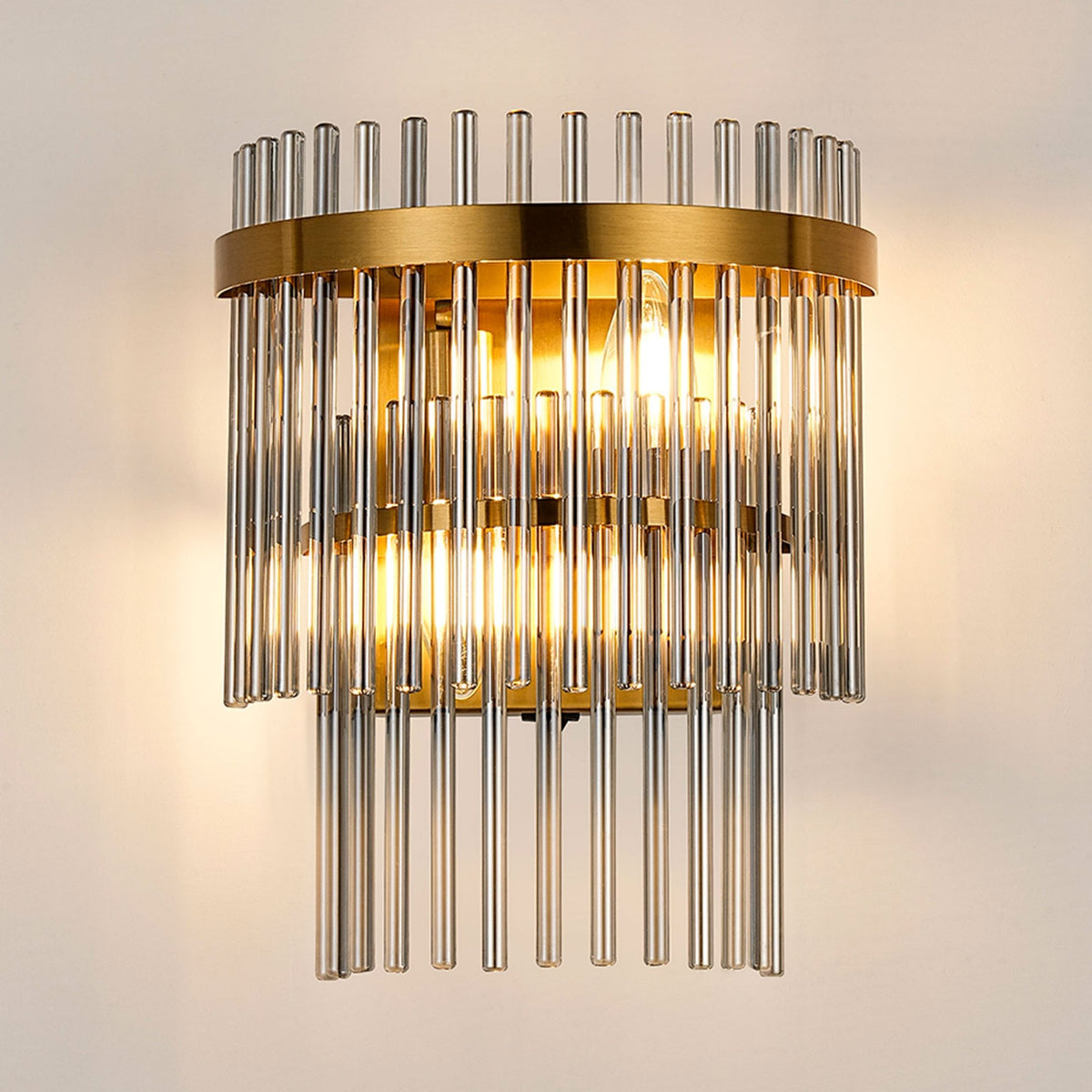 Charleton Wall Light in Brass with Smoked Glass Rods