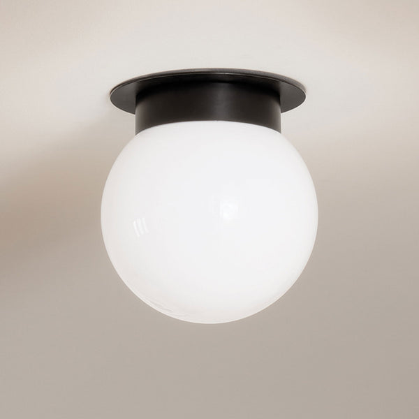 Albers Flush Ceiling Light in Black with Globe Shaped Opal Glass Shade