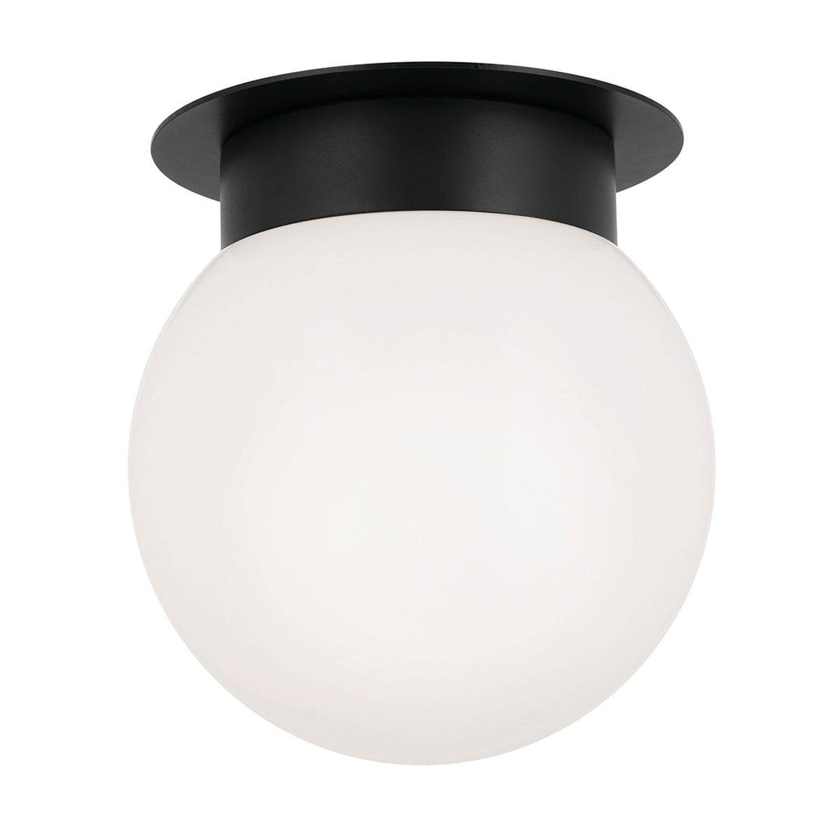 Albers Flush Ceiling Light in Black with Globe Shaped Opal Glass Shade