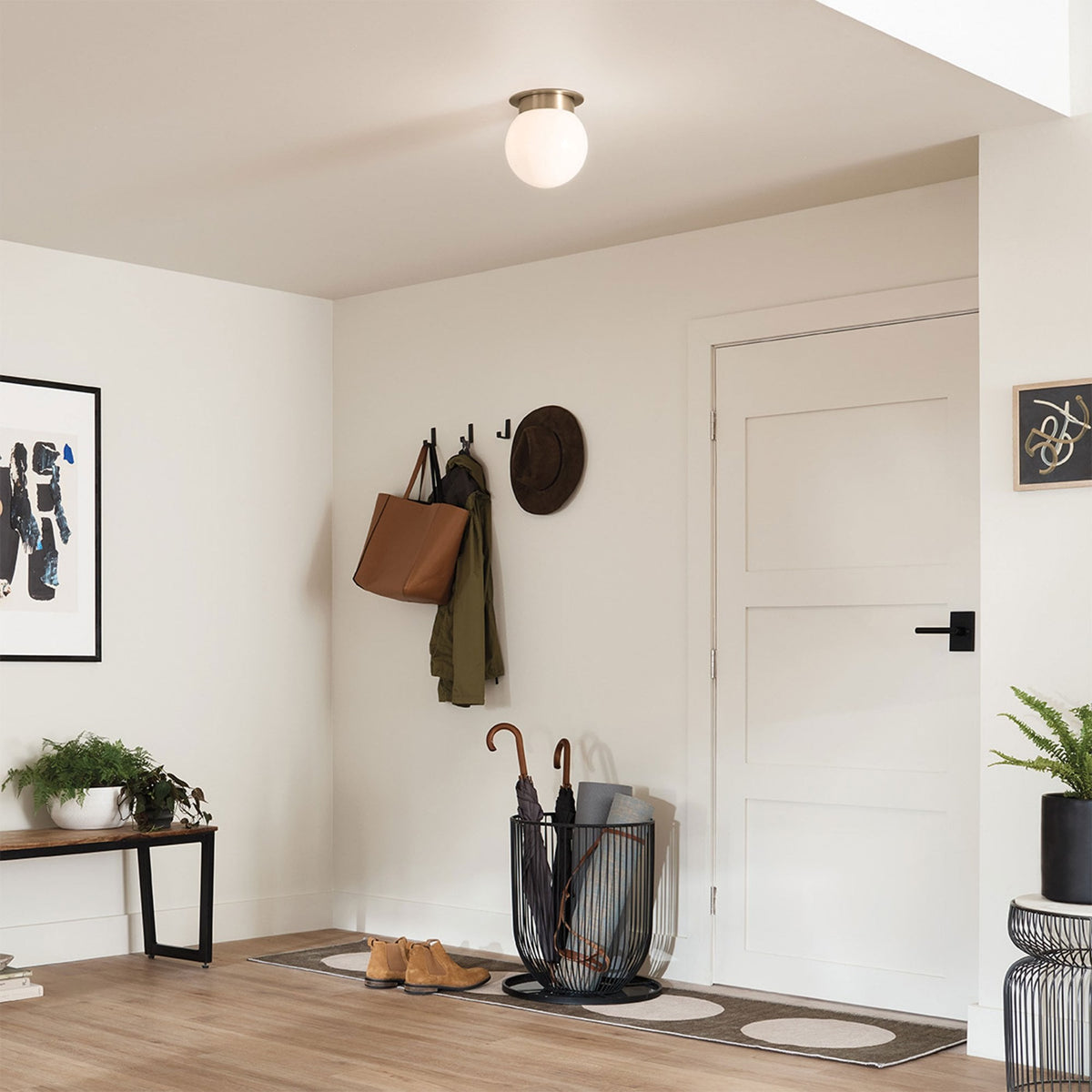 Albers Flush Ceiling Light in Champagne Bronze with Globe Shaped Opal Glass Shade