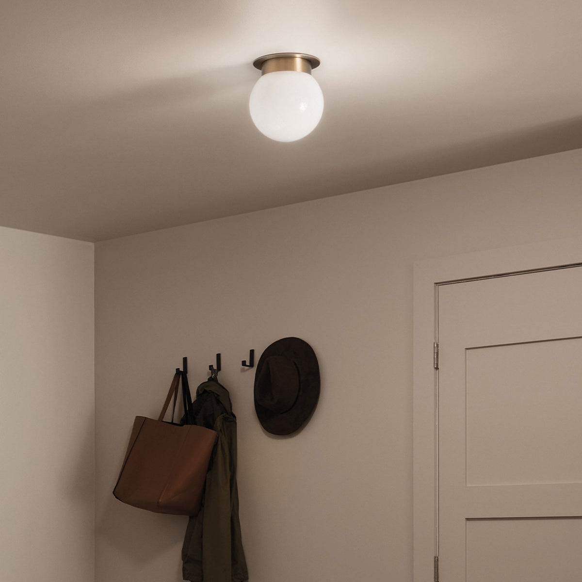 Albers Flush Ceiling Light in Champagne Bronze with Globe Shaped Opal Glass Shade