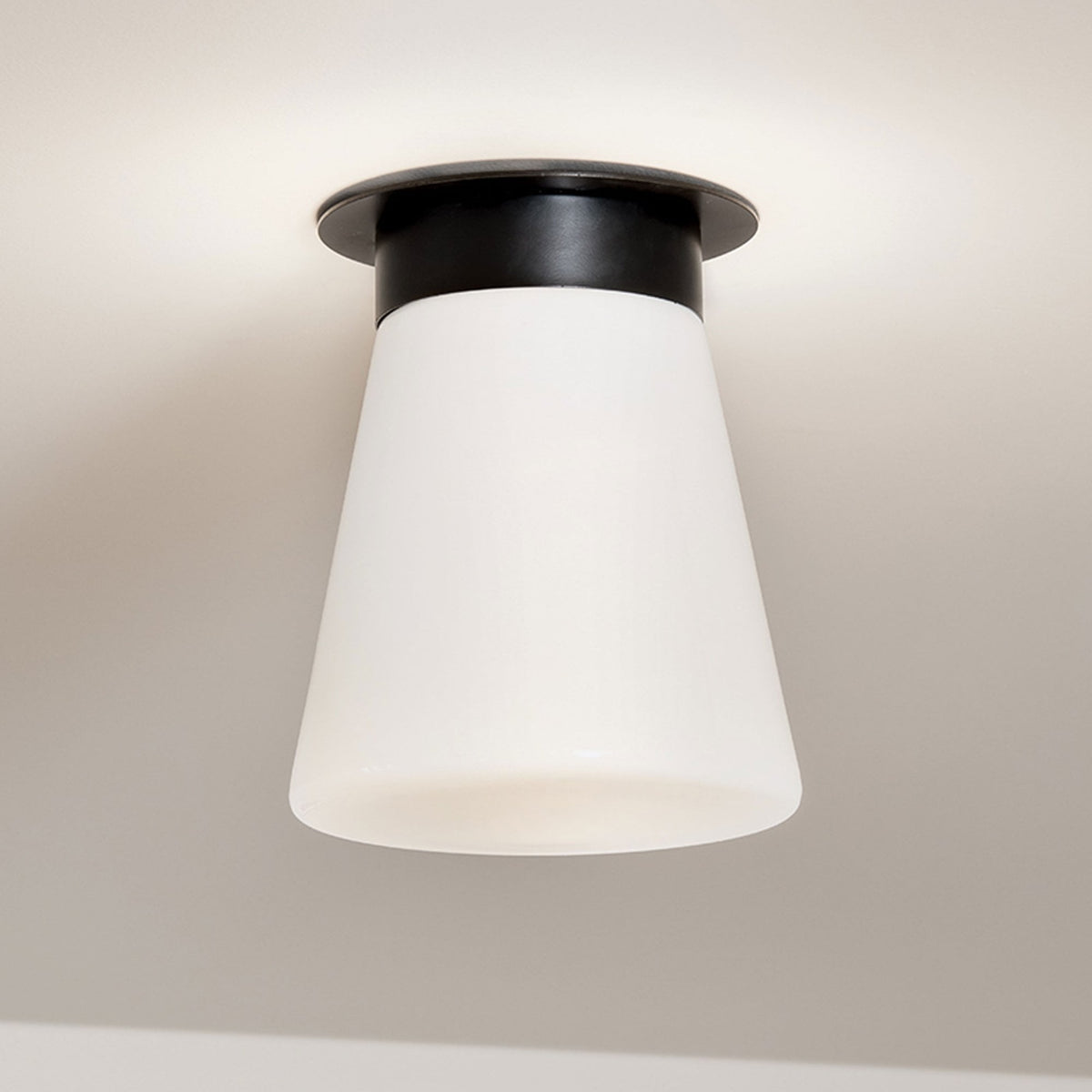 Albers Flush Ceiling Light in Black with Tapered Shaped Opal Glass Shade