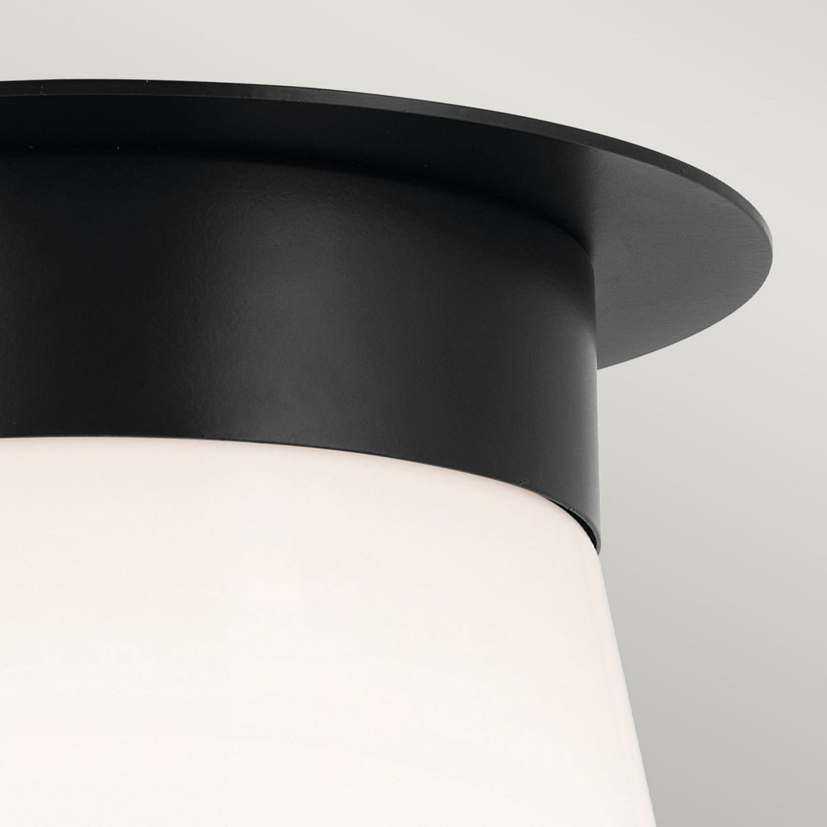 Albers Flush Ceiling Light in Black with Tapered Shaped Opal Glass Shade