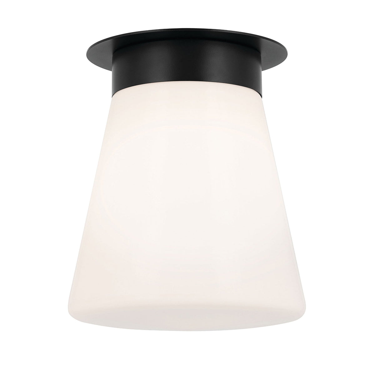 Albers Flush Ceiling Light in Black with Tapered Shaped Opal Glass Shade