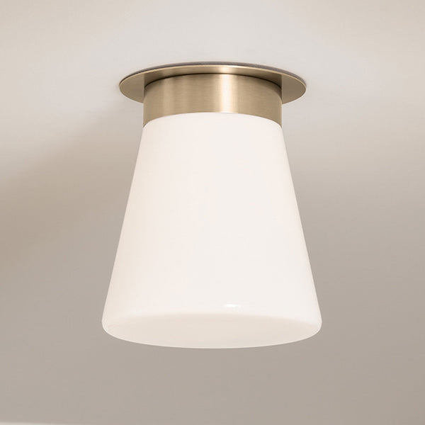 Albers Flush Ceiling Light in Champagne Bronze with Tapered Shaped Opal Glass Shade