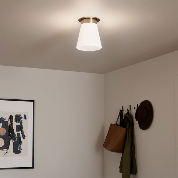 Albers Flush Ceiling Light in Champagne Bronze with Tapered Shaped Opal Glass Shade