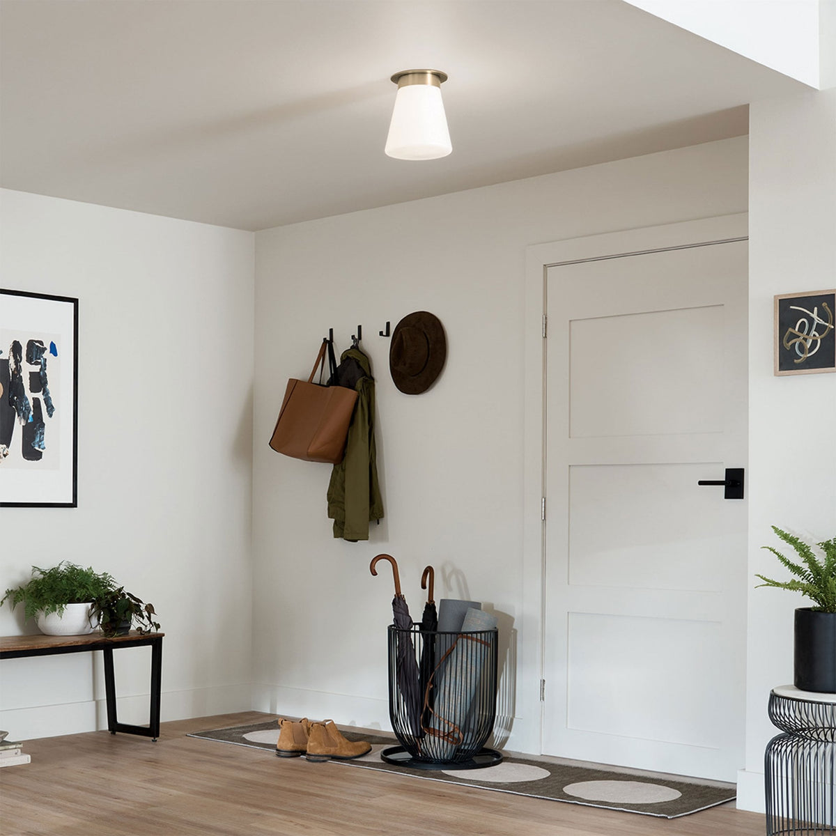 Albers Flush Ceiling Light in Champagne Bronze with Tapered Shaped Opal Glass Shade
