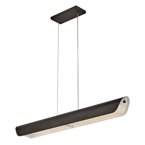 Arco Linear LED Linear Pendant in Black Oxide Finish with Clear Ribbed Glass