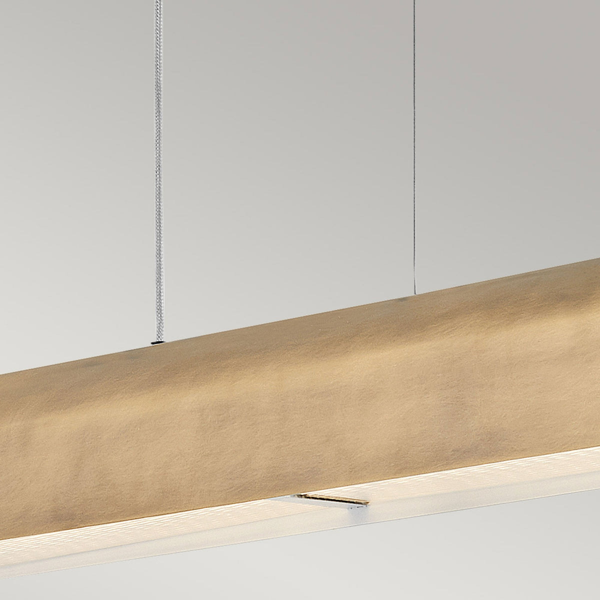 Arco Linear LED Linear Pendant in Heritage Brass Finish with Clear Ribbed Glass