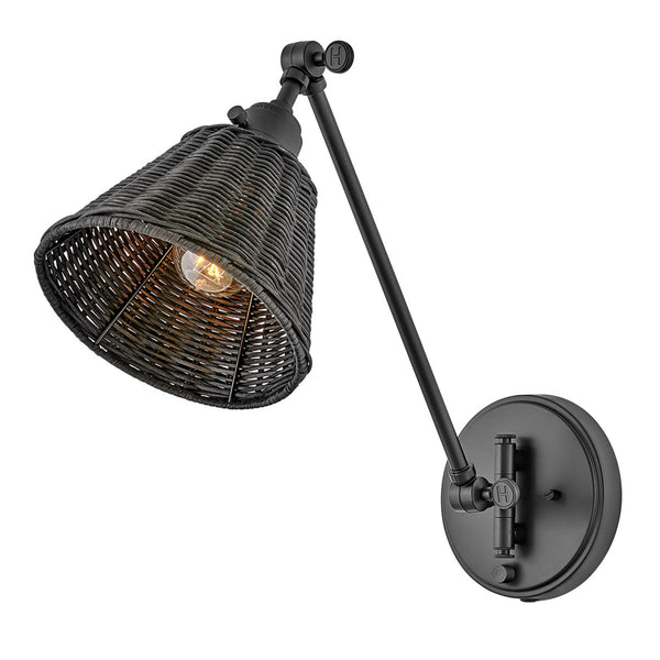 Arti Switched Adjustable Wall Light in Black with Black Rattan Shade