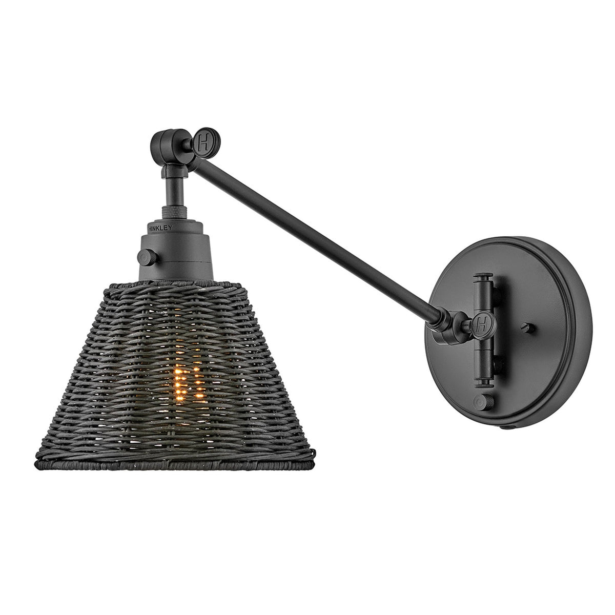 Arti Switched Adjustable Wall Light in Black with Black Rattan Shade
