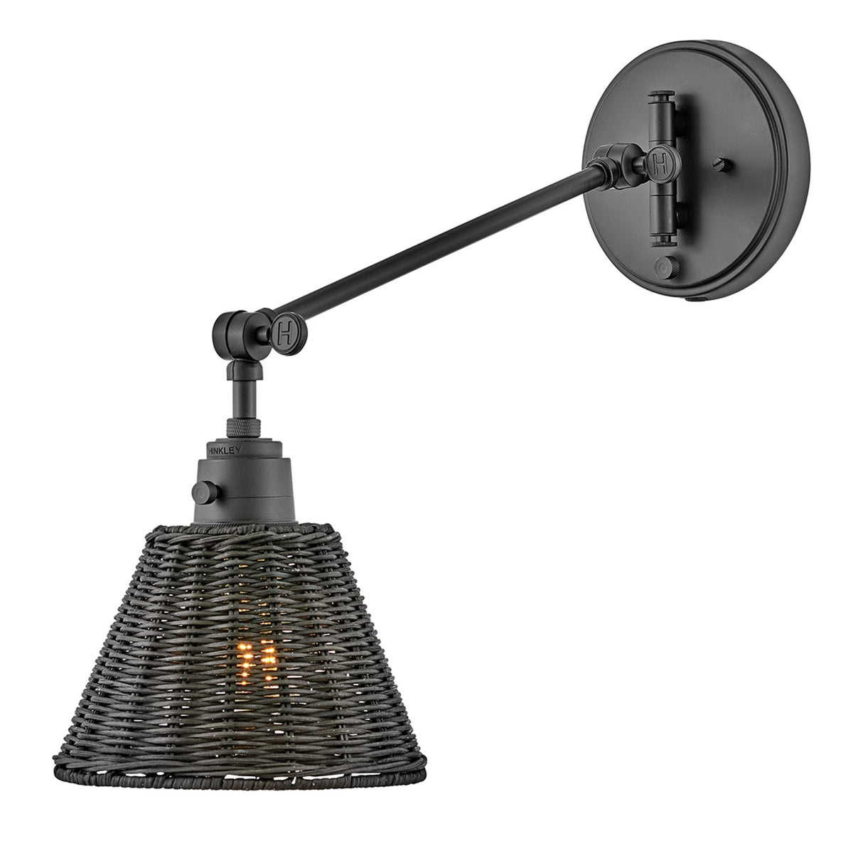 Arti Switched Adjustable Wall Light in Black with Black Rattan Shade
