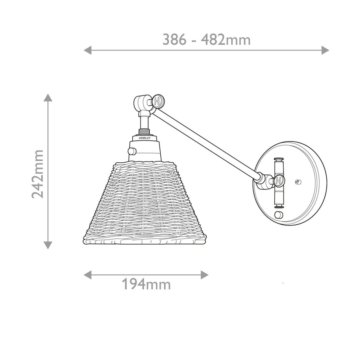 Arti Switched Adjustable Wall Light in Heritage Brass with Natural Rattan Shade