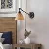 Arti Switched Adjustable Wall Light in Black with Natural Rattan Shade