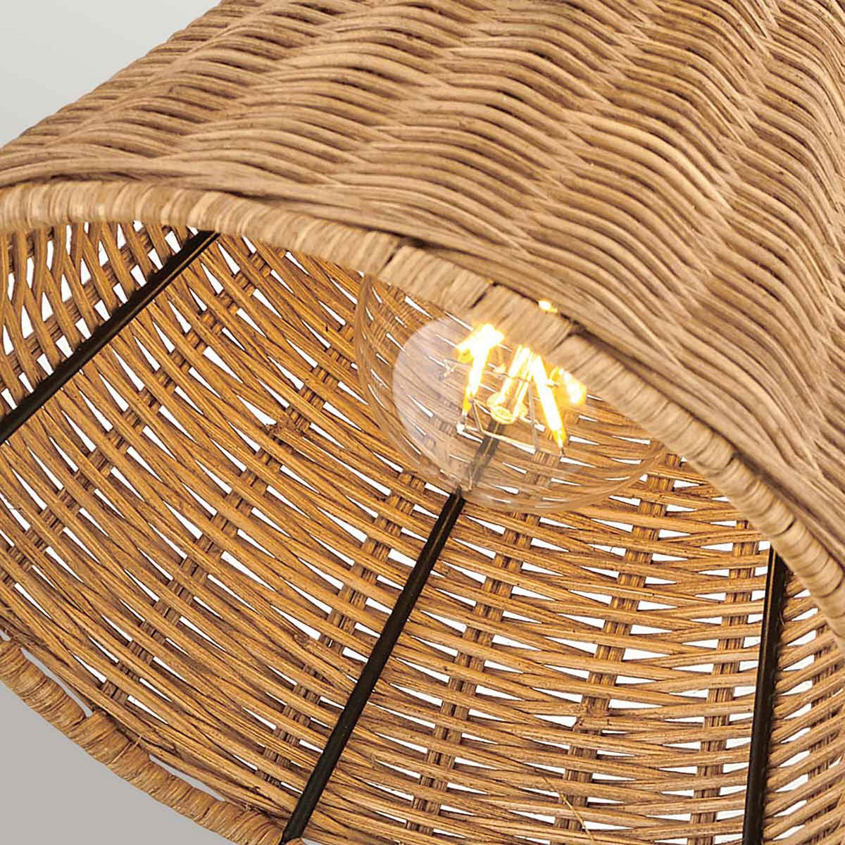 Arti Switched Adjustable Wall Light in Black with Natural Rattan Shade
