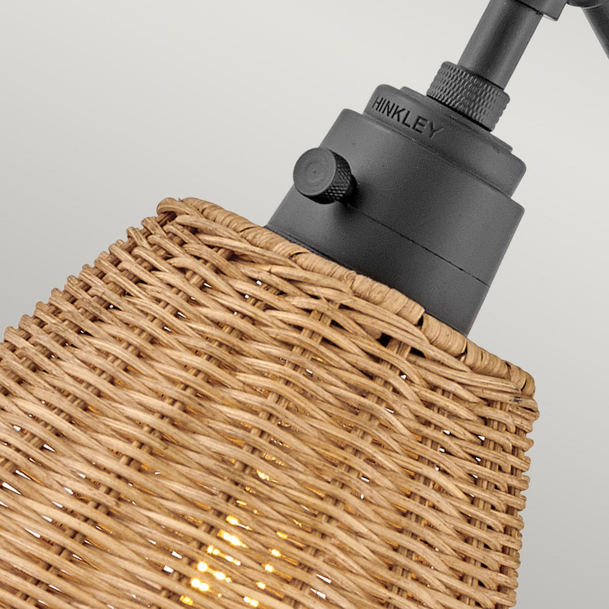 Arti Switched Adjustable Wall Light in Black with Natural Rattan Shade