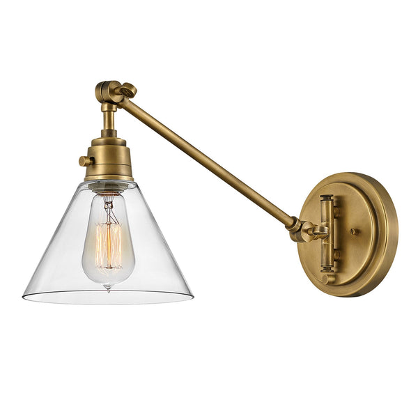Arti Switched Adjustable Wall Light in Heritage Brass with Clear Glass Shade
