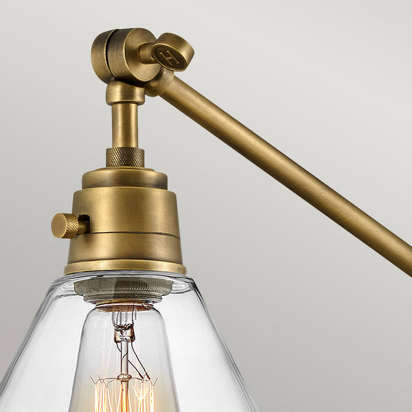 Arti Switched Adjustable Wall Light in Heritage Brass with Clear Glass Shade