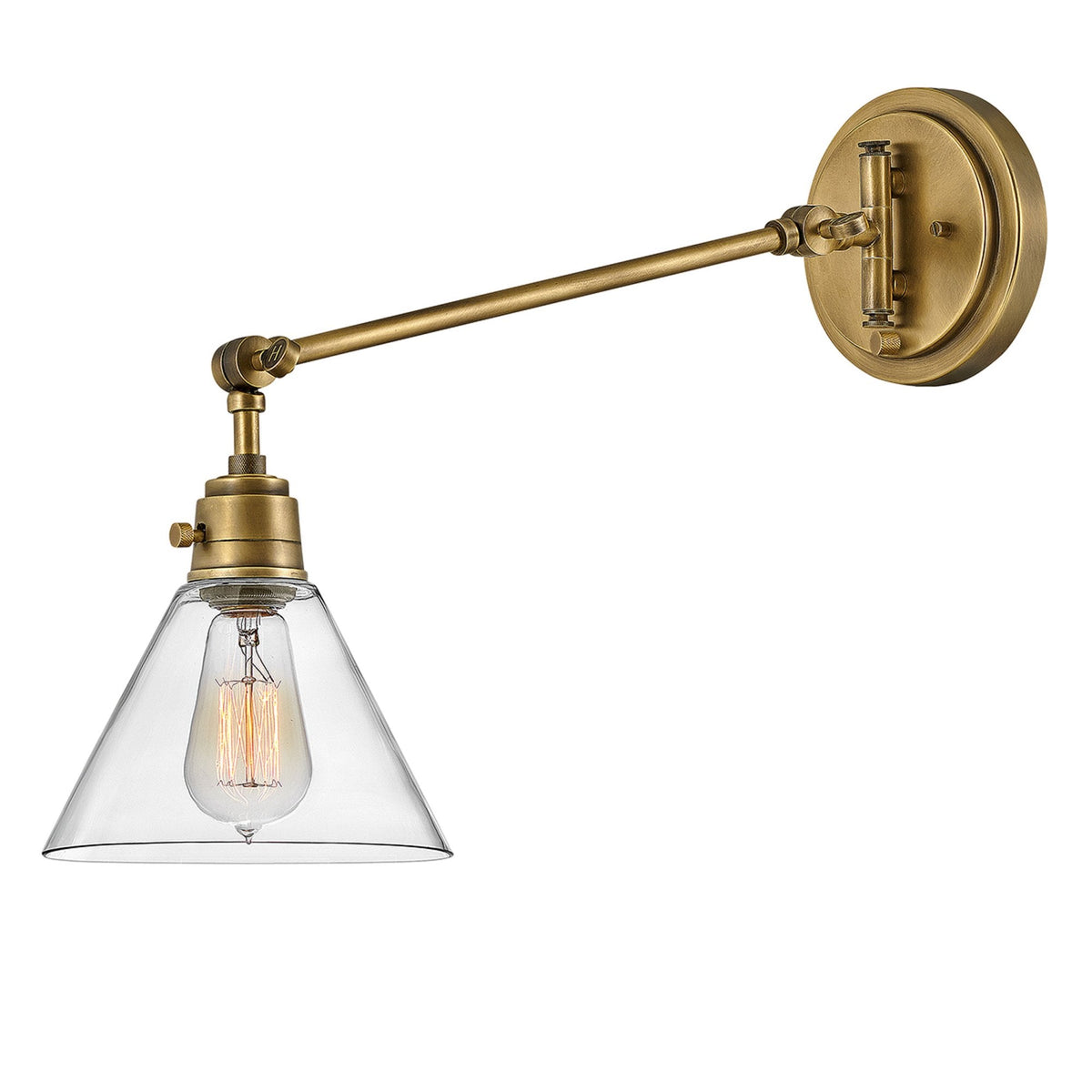 Arti Switched Adjustable Wall Light in Heritage Brass with Clear Glass Shade