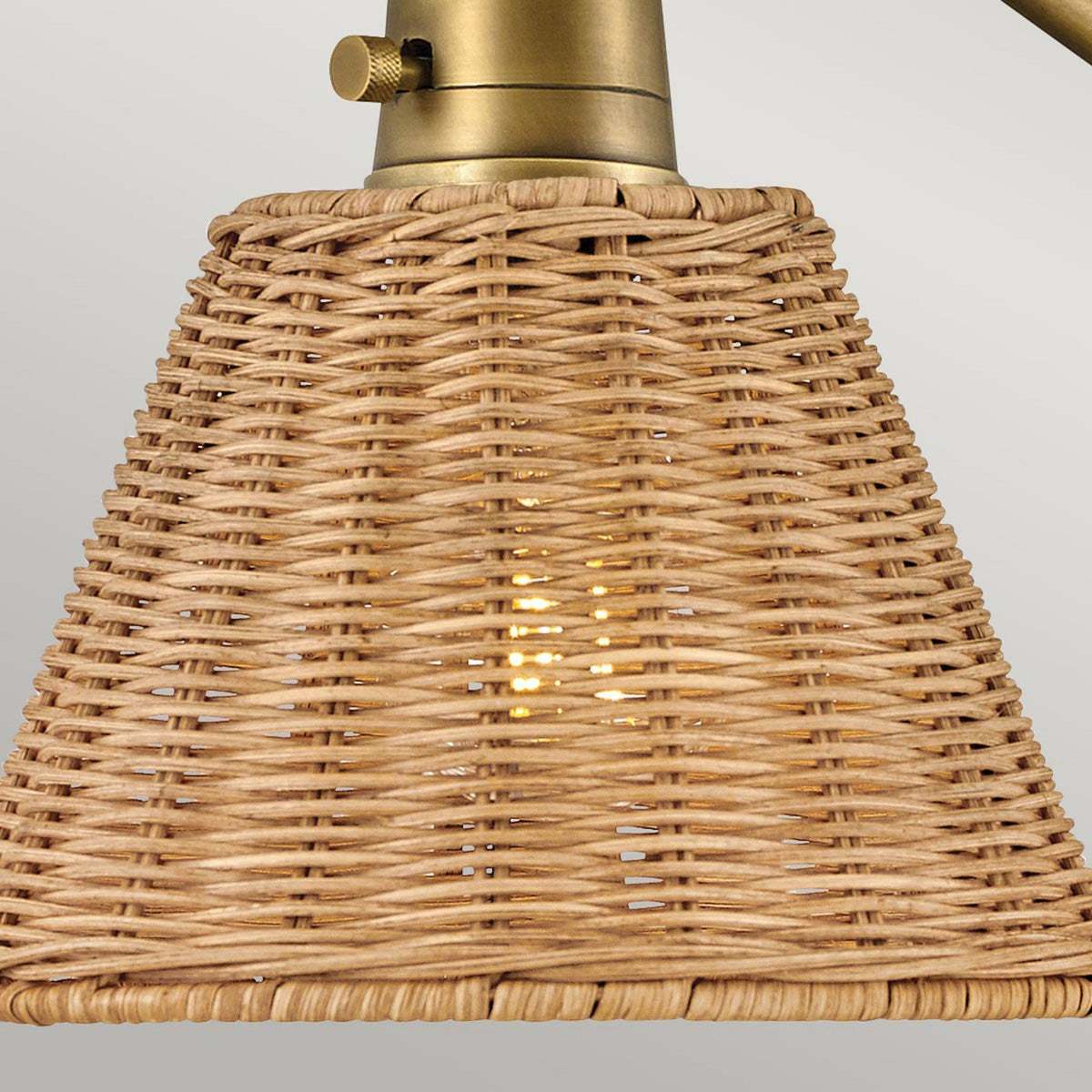 Arti Switched Adjustable Wall Light in Heritage Brass with Natural Rattan Shade