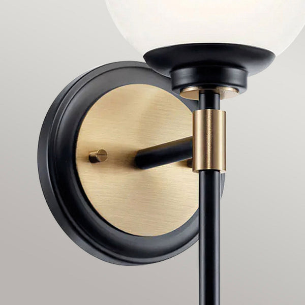 Benno Single IP44 Wall Light in Black & Champagne Bronze with White Opal Glass Diffuser