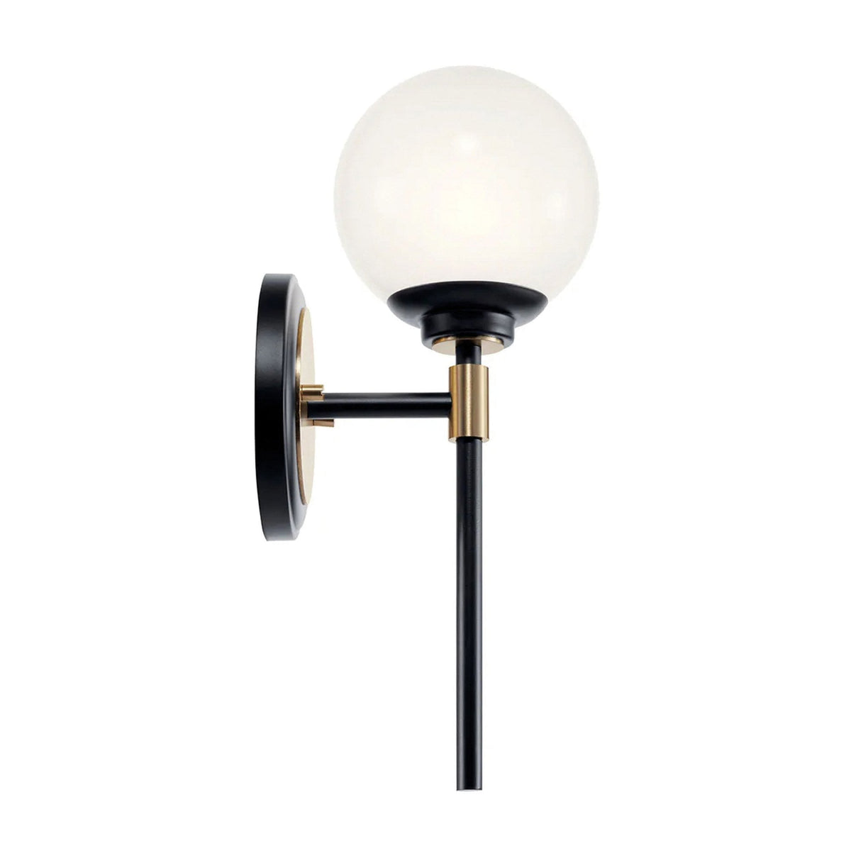 Benno Single IP44 Wall Light in Black & Champagne Bronze with White Opal Glass Diffuser