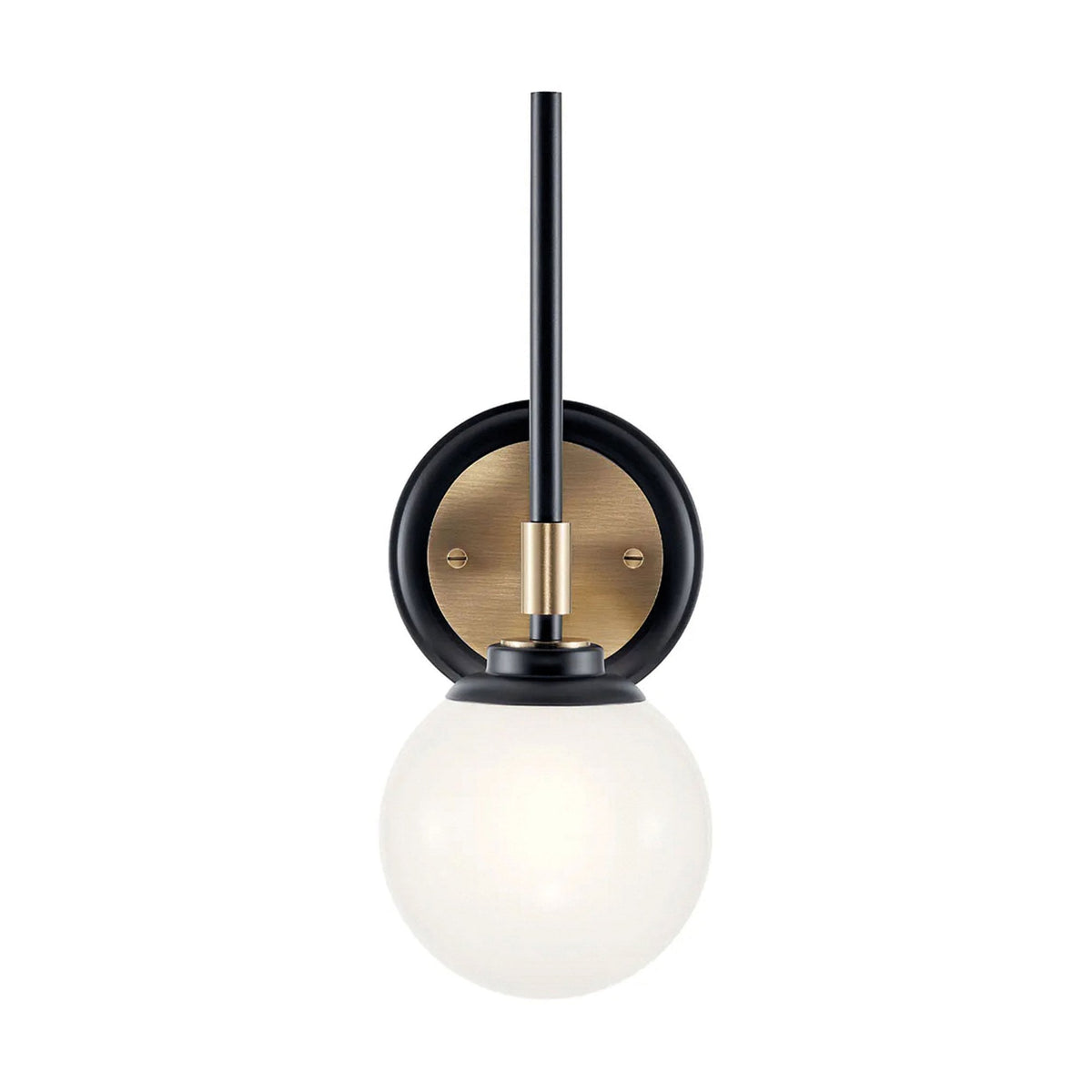 Benno Single IP44 Wall Light in Black & Champagne Bronze with White Opal Glass Diffuser
