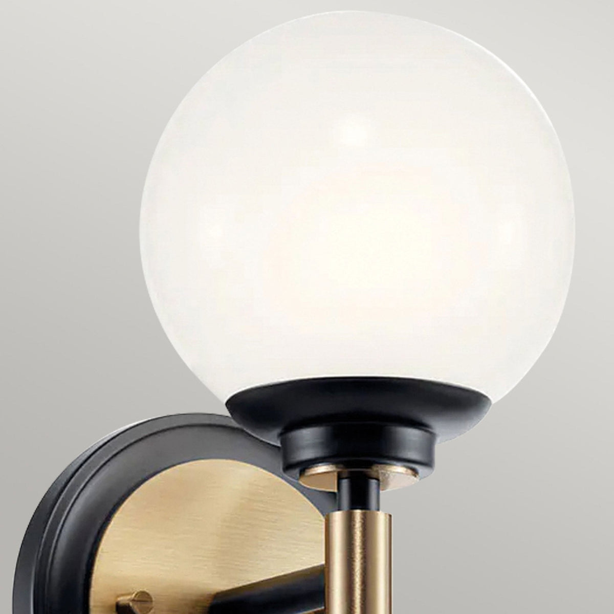 Benno Single IP44 Wall Light in Black & Champagne Bronze with White Opal Glass Diffuser