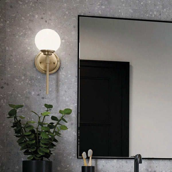 Benno Single IP44 Wall Light in Champagne Bronze with White Opal Glass Diffuser