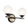 Benno Twin IP44 Wall Light in Black & Champagne Bronze with White Opal Glass Diffusers