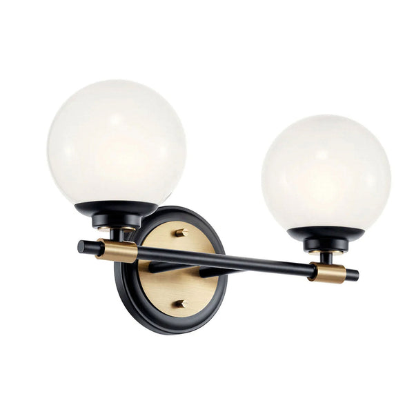 Benno Twin IP44 Wall Light in Black & Champagne Bronze with White Opal Glass Diffusers