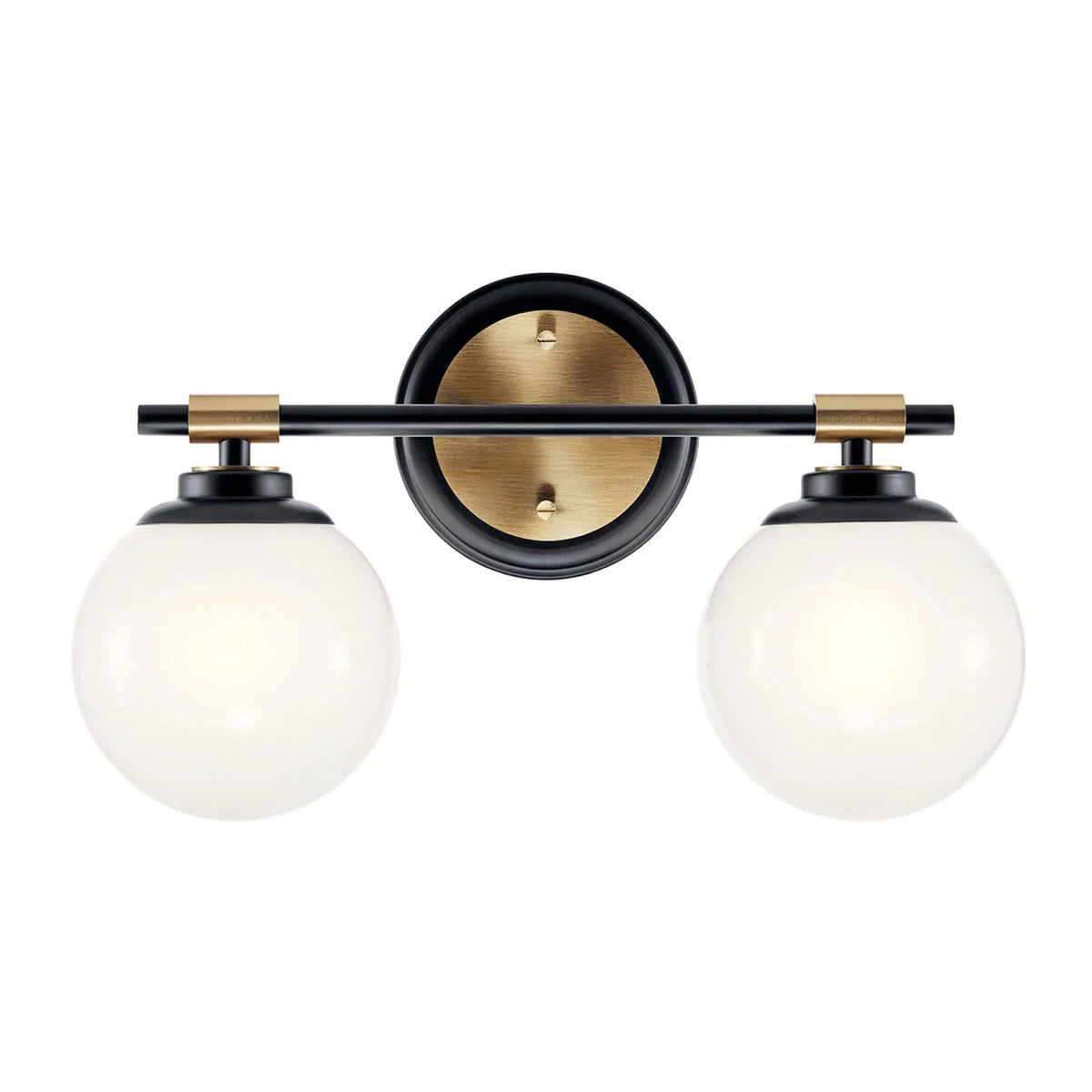 Benno Twin IP44 Wall Light in Black & Champagne Bronze with White Opal Glass Diffusers