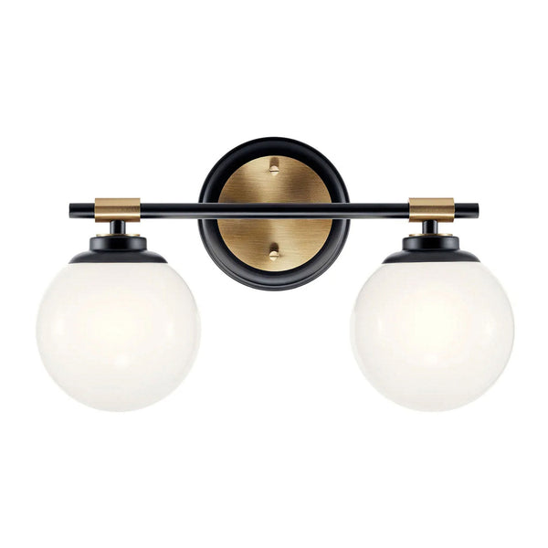 Benno Twin IP44 Wall Light in Black & Champagne Bronze with White Opal Glass Diffusers