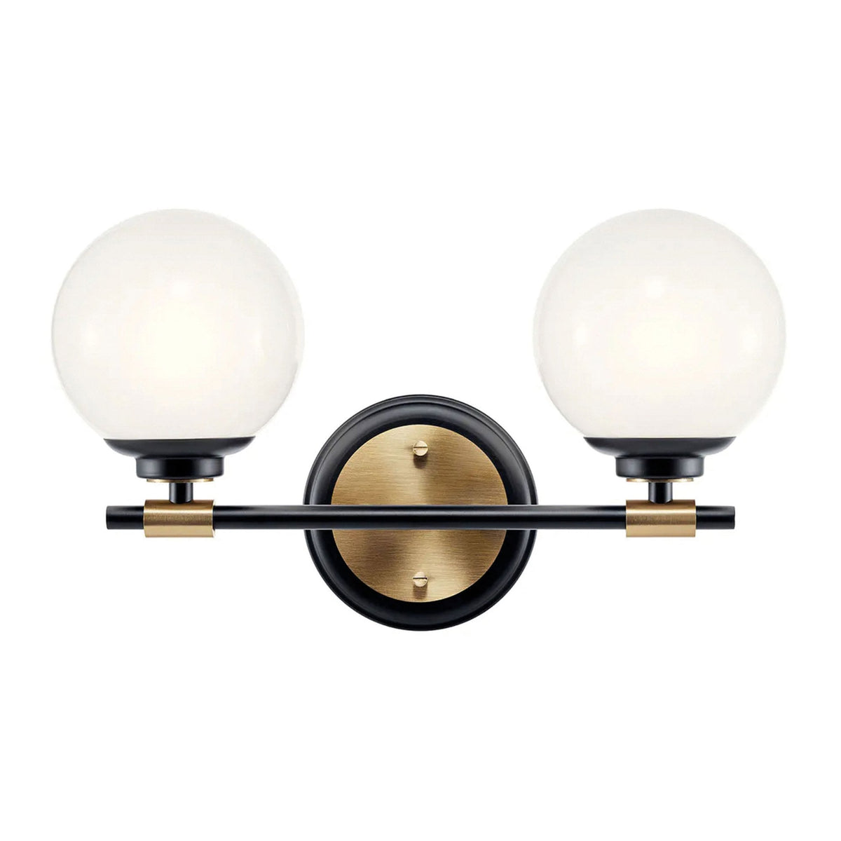 Benno Twin IP44 Wall Light in Black & Champagne Bronze with White Opal Glass Diffusers
