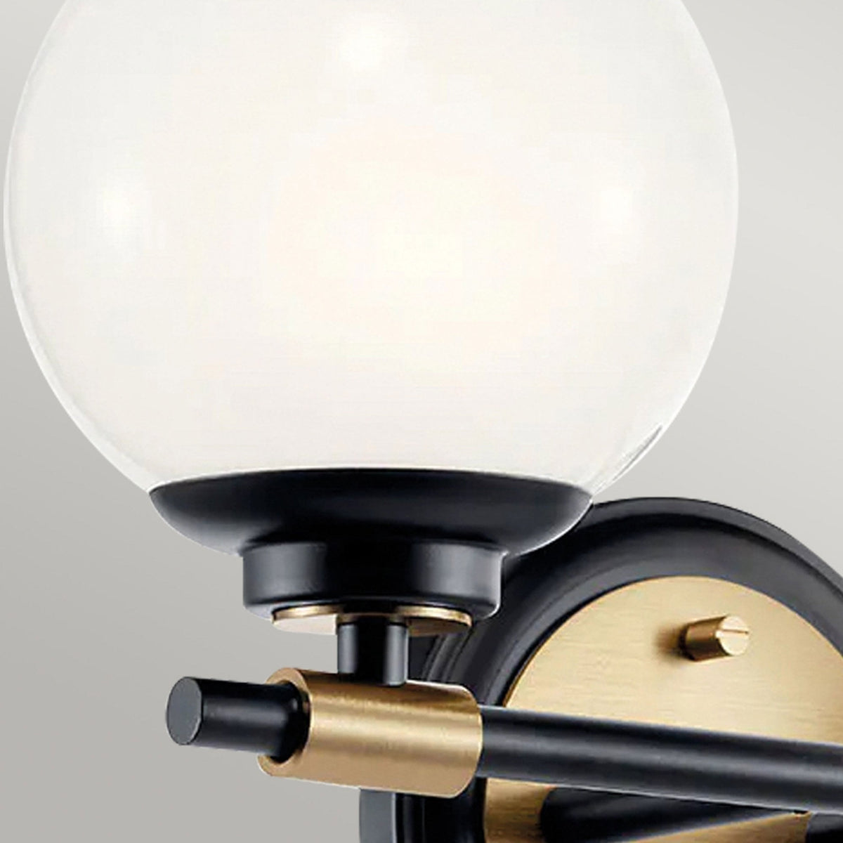 Benno Twin IP44 Wall Light in Black & Champagne Bronze with White Opal Glass Diffusers