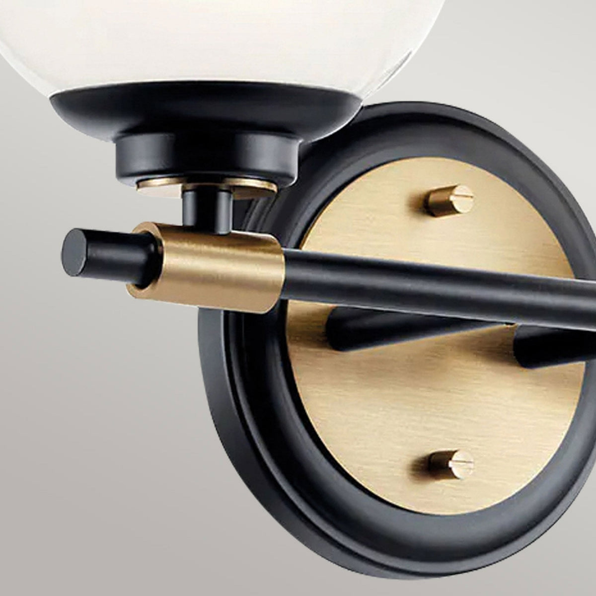 Benno Twin IP44 Wall Light in Black & Champagne Bronze with White Opal Glass Diffusers