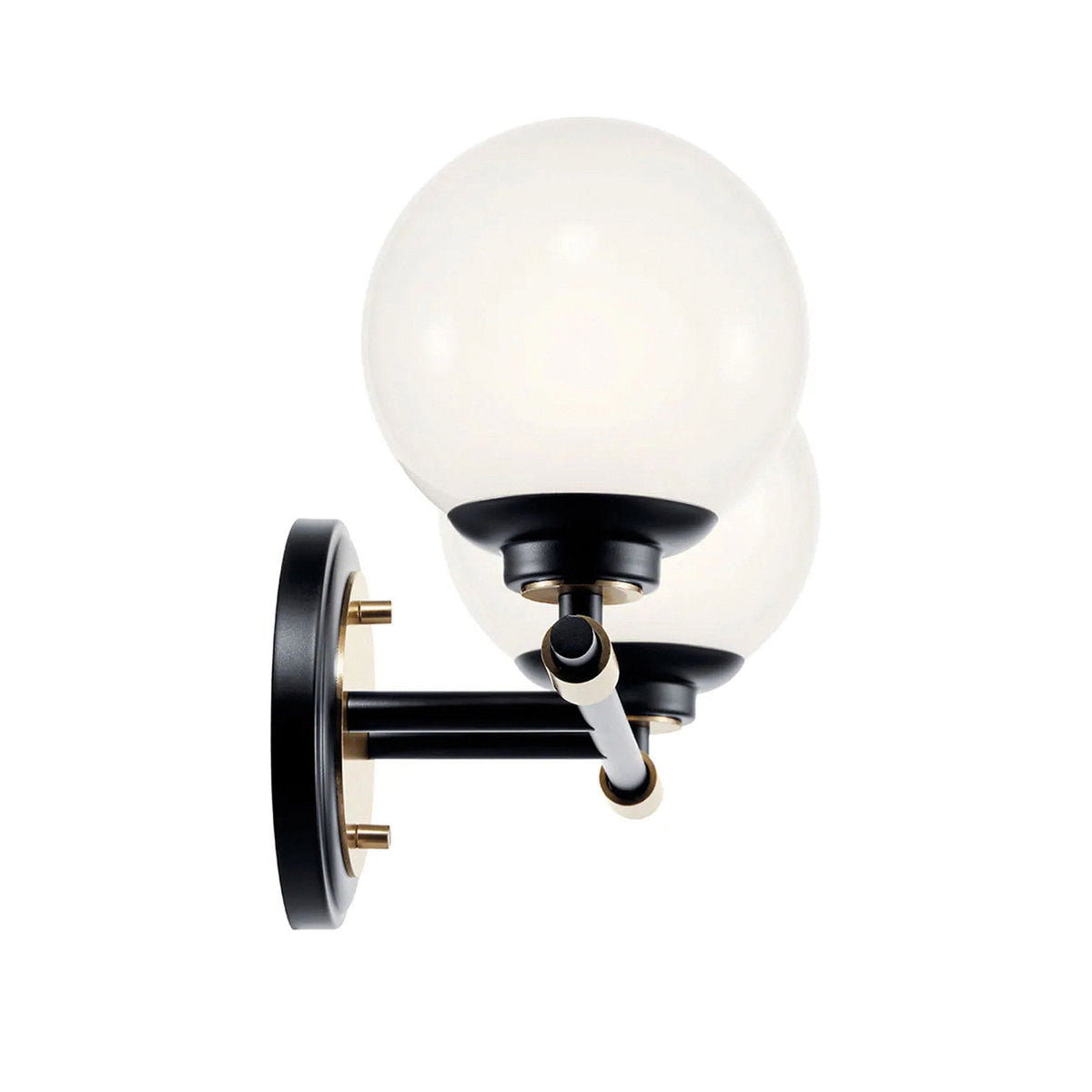 Benno Twin IP44 Wall Light in Black & Champagne Bronze with White Opal Glass Diffusers