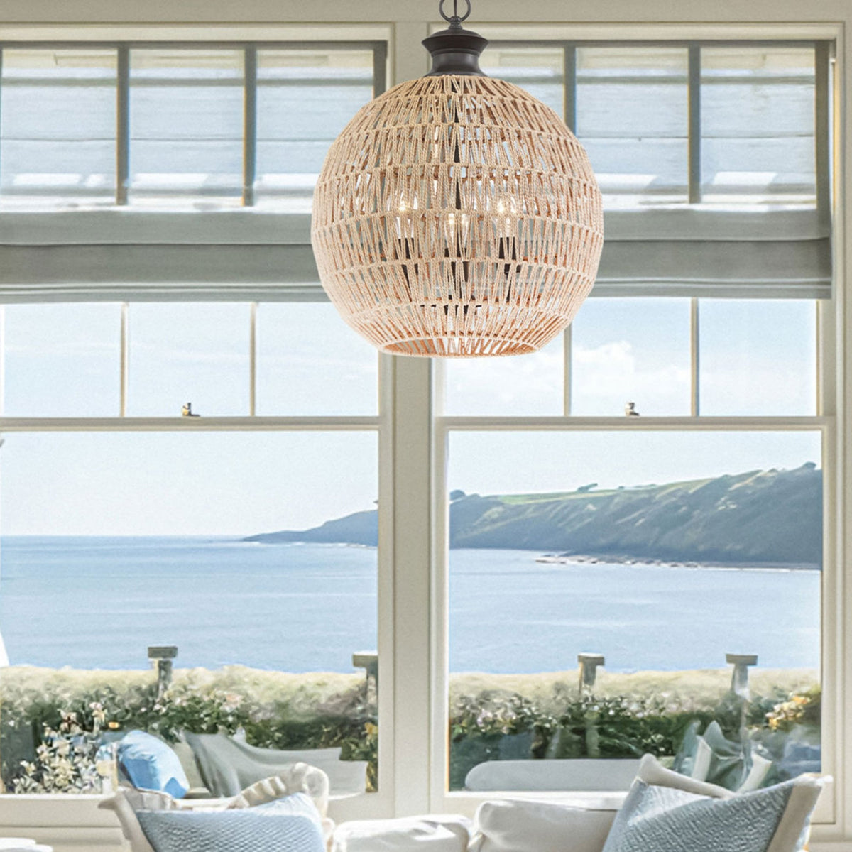 Casablanca Pendant in Palladian Bronze with Natural Paper Rope Shade