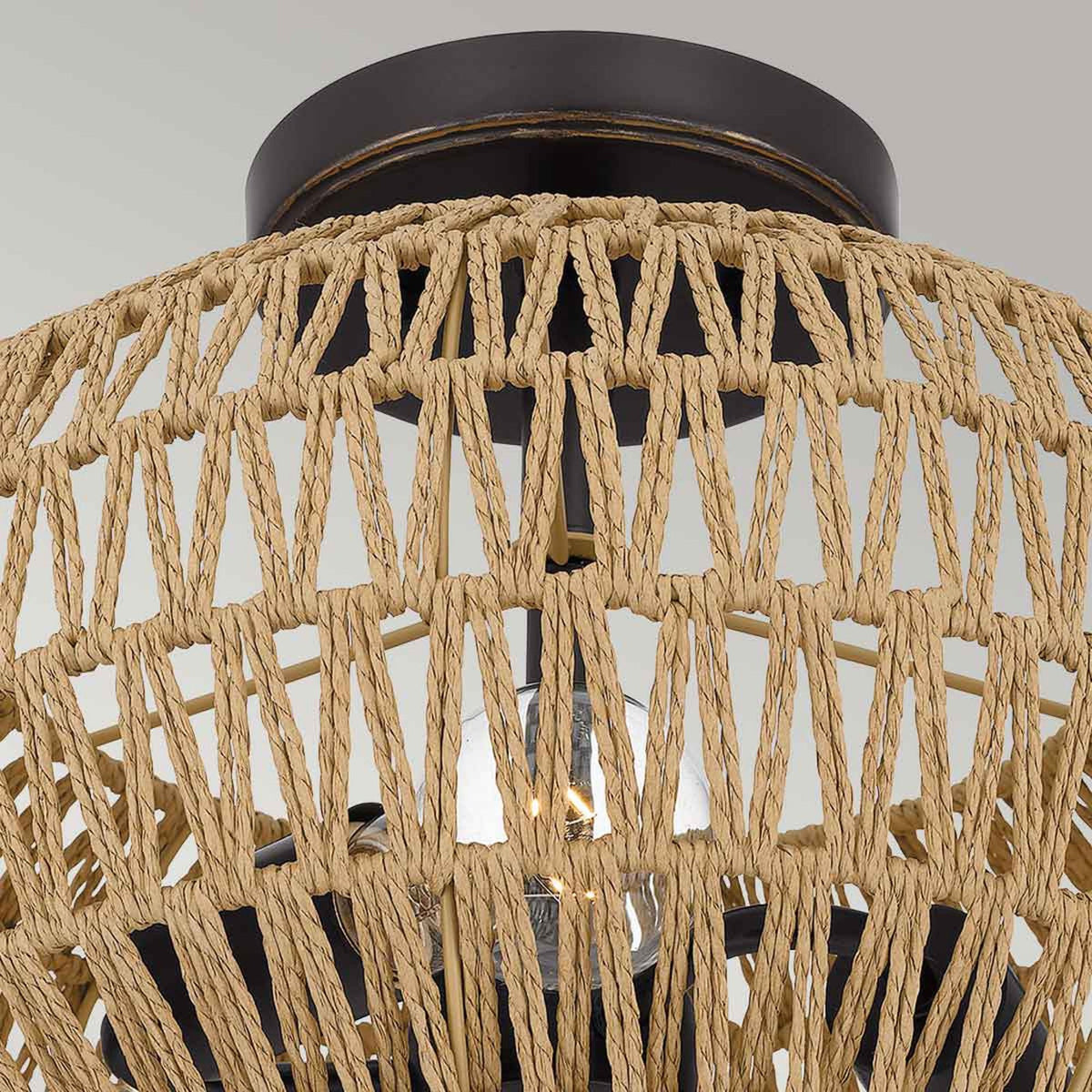 Casablanca Semi Flush Ceiling Light in Palladian Bronze with Natural Paper Rope Shade