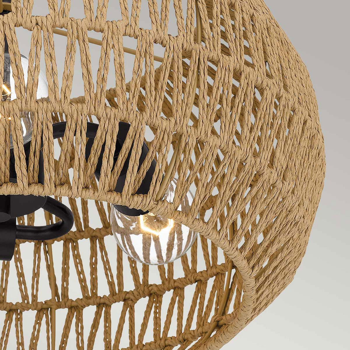 Casablanca Semi Flush Ceiling Light in Palladian Bronze with Natural Paper Rope Shade