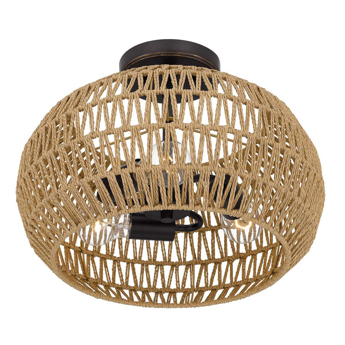 Casablanca Semi Flush Ceiling Light in Palladian Bronze with Natural Paper Rope Shade